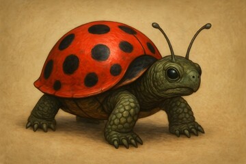 Fototapeta premium Turtle Ladybug Hybrid with Spotted Red Shell