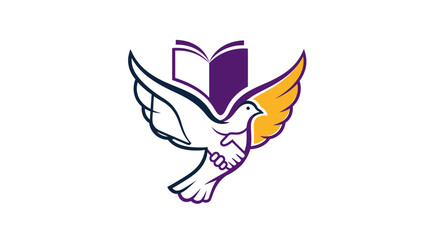 Obraz premium A stylized dove in flight, carrying an open book, symbolizing knowledge and peace.