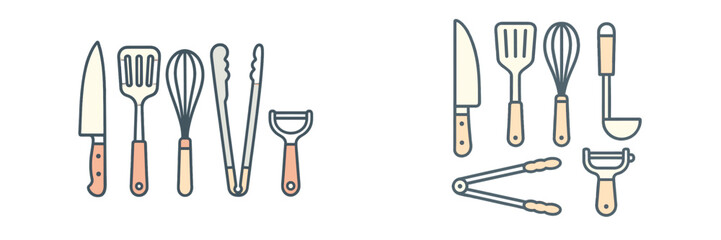 Essential kitchen tools for cooking and baking displayed in a clean and organized layout