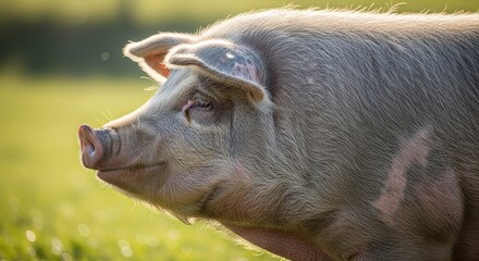 Close Up of a Pig in a Sunny Field During Golden Hour