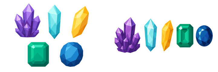 Colorful crystal collection displayed on a white background showcasing various shapes and sizes in a vibrant arrangement © Mark