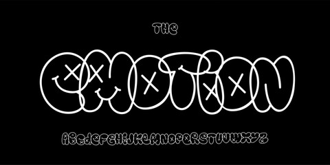 Urban line bubble alphabet, outlined funky font, rebellious graffiti for street logo, comic headline, emo typography, playful typographic design. Vector typeset.