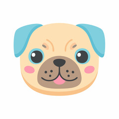 Adorable Cartoon Pug Dog Face Illustration