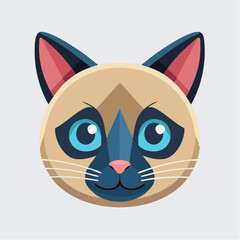 Obraz premium Adorable Siamese Cat Face Portrait in Vector Illustration, Cartoon Style, with Big Eyes
