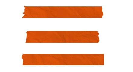 Three orange strips of masking tape isolated on transparent background