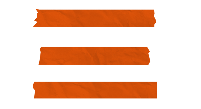 Three orange strips of masking tape isolated on transparent background