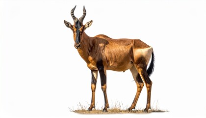 Elegant Hartebeest's Portrait: A regal hartebeest stands tall against a bright background, showcasing its majestic presence, intricate horns, and captivating gaze.