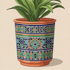 Ornate Terracotta Planter with Floral Design.