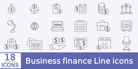 Business finance essentials line editable icons set.