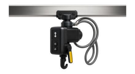 Overhead monorail system with a pneumatic drive system for silent operation in a noise-sensitive environment.