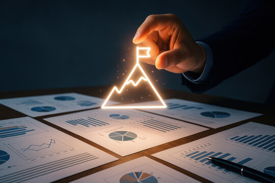 Growth and vision combined with goal ambition and success create powerful achievement through smart strategy and careful planning