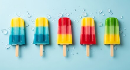 Colorful Ice Pops on a Light Blue Background.