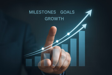 Milestone goal growth and success inspire progress and future achievement driving dynamic development