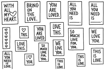 Love quotes and romantic lettering doodle set, Transparent Background