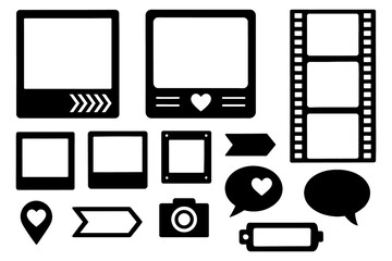 Camera and photo frame icon set with heart accents, Transparent Background