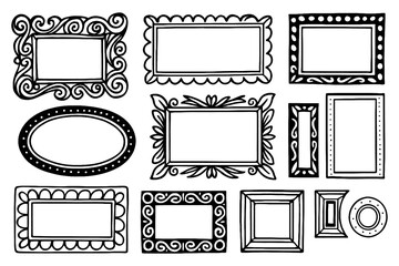 Vintage decorative picture frames set in engraving style, Transparent Background