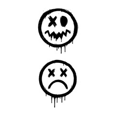 Fototapeta premium Distressed graffiti smiley faces with dripping paint in expressive emotions, Transparent Background