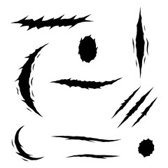 Claw tears and ripped hole shapes in bold grunge silhouette style, Transparent Background