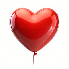 Red heart shaped balloon on white background A glossy inflated balloon in the shape of a heart