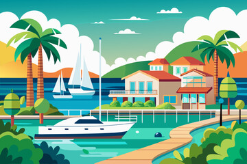 tropical island with palm trees