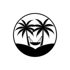 Obraz premium Palm trees and hammock in circle on transparent background silhouette