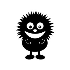 Fototapeta premium Cartoon spiky smiling monster on transparent background silhouette