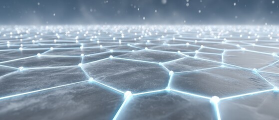 Connecting digital networks over a frozen arctic landscape abstract data visualization glowing lines winter perspective