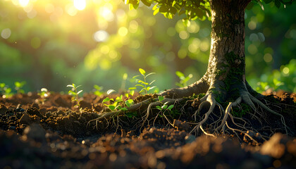 Fototapeta premium Tree Roots and Saplings in Sunlight