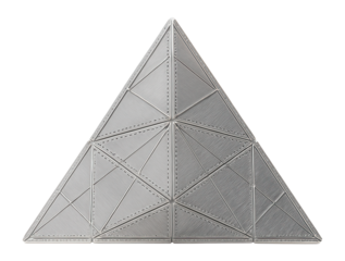Triangular framework with fold lines, designed to assemble into a tetrahedron.