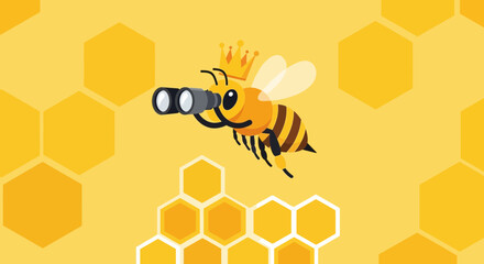 Bee Royalty with Binoculars Observes the Honeycomb, Perfect for Businesses and Marketing