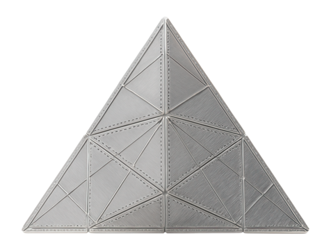 Triangular framework with fold lines, designed to assemble into a tetrahedron.