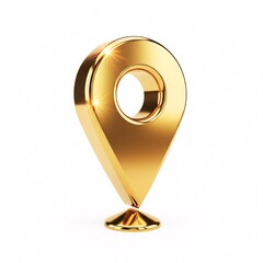 A golden navigation pin icon with a polished surface,