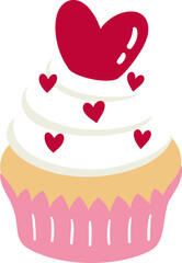 cute valentines heart cupcakes muffin dessert vector cartoon illustration
