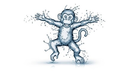 Fototapeta premium Splash of water shaped like a monkey on a solid white background