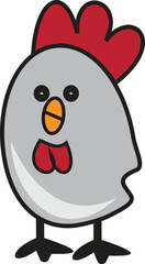 Cute Cartoon Chicken with Red Comb and Wattle