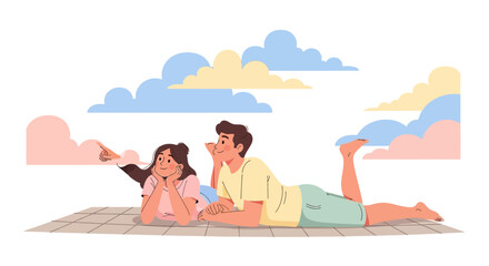 Couple Relaxing And Enjoying Summer Days Together Under a Beautiful Cloudscape