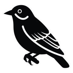 Simple black silhouette of a small bird perched with detail on feathers and eye silhouette
