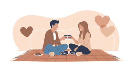 Fototapeta premium Couple's Relaxed Moments: Enjoying Coffee and Each Other's Company on a Picnic
