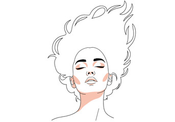 Stylish woman with windblown hair and makeup.