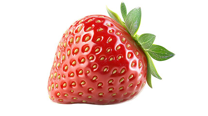 Vibrant Red Strawberry with Green Leaves Displaying its Textured Surface Against a Checkered Backdrop