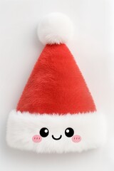 a Kawaii Santa hat with blushing face, cute vector illustration, white background