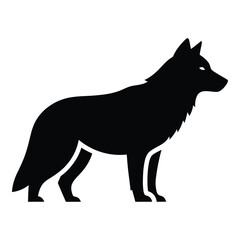 Majestic black wolf silhouette standing proudly in profile view silhouette
