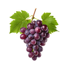 Naklejka premium Fresh red grapes bunch with green leaves isolated on transparent background.