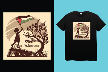 Free Palestine Message with Palestinian Flag. Palestinian Flag with Free Palestine Text.