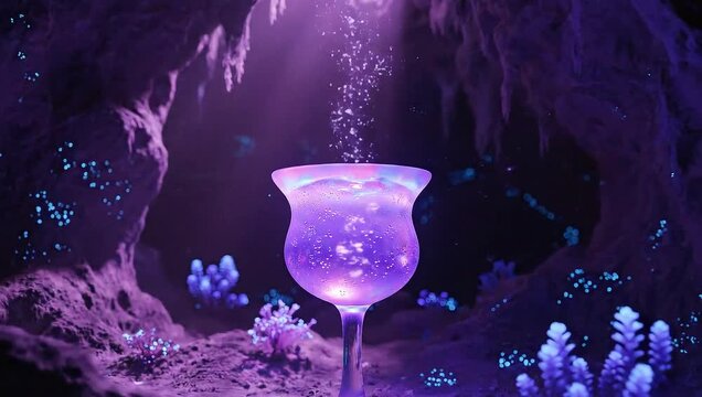 glowing bioluminescent drink in cave fantasy setting