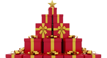 Christmas gift boxes stacked like a tree isolated on transparent background