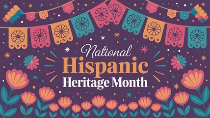 Celebrate National Hispanic Heritage Month with vibrant floral designs and festive banner decorations, perfect for cultural celebrations and community events