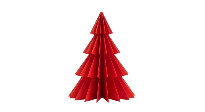 Red paper origami christmas tree isolated on transparent background