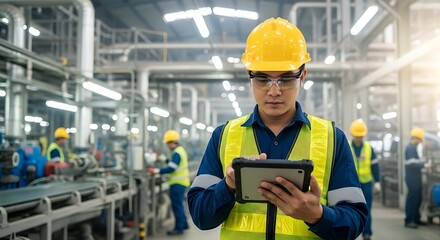 Factory Worker Using Tablet.