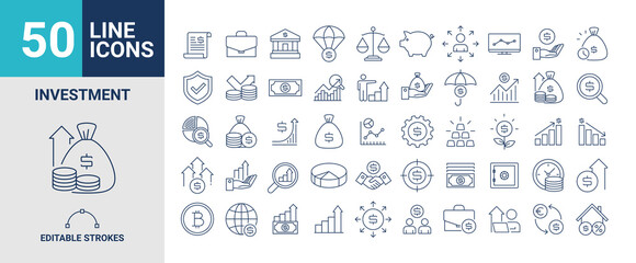 50 Investment Line Editable Icon Set. Vector illustration Editable stroke.